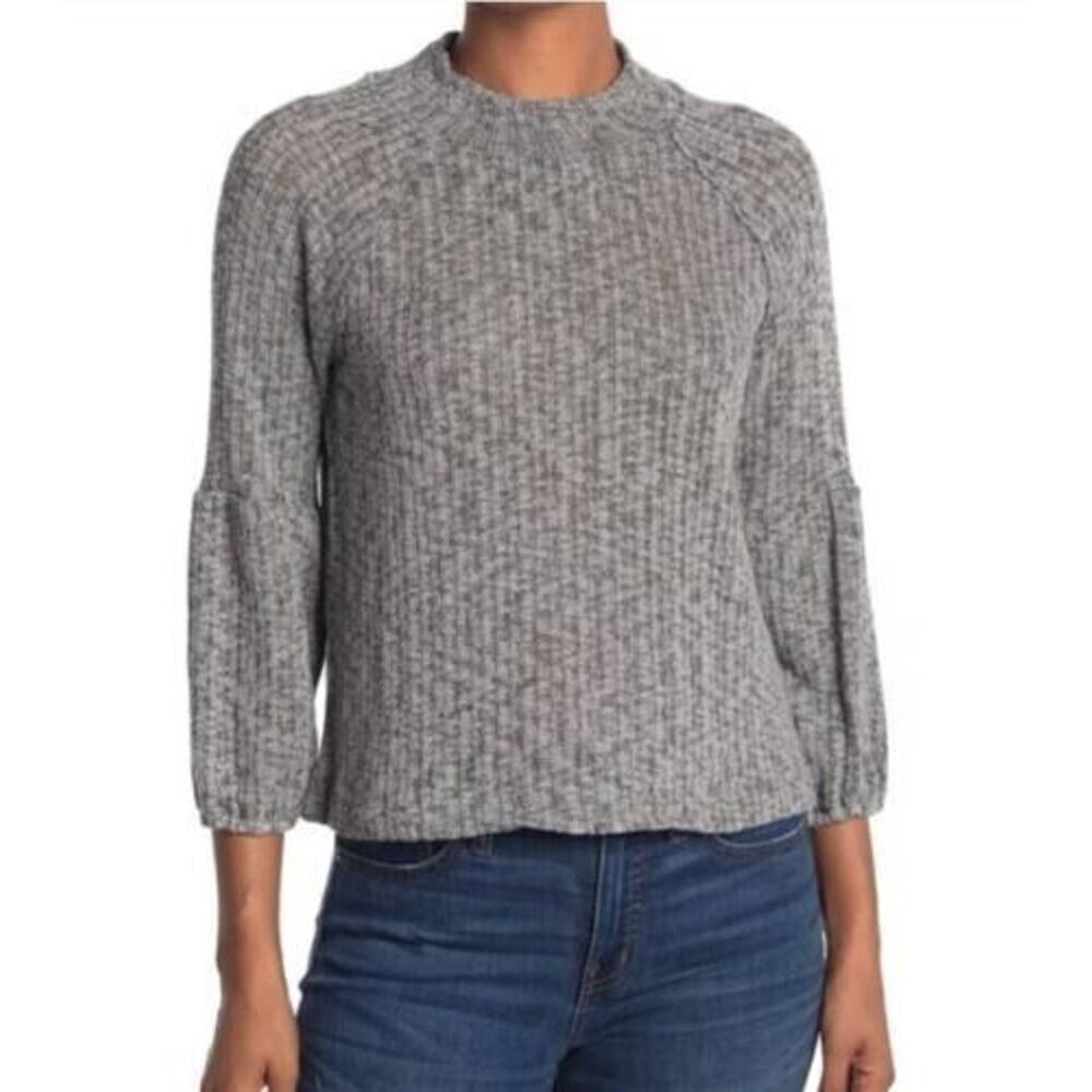 White Willow Women's Mock Neck Textured Sweater‎ In Heather Grey Large MSRP $78